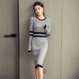 Women Maxi Dress Spring and Autumn Sexy round Neck Knitted Sheath Dress