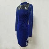 Women's Evening Gown Sexy See-through Stitching Long Sleeve Sequins Dress