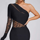 Women Evening Dress Fall/Winter Sexy Lace Cutout Slim Fit Bandage One-Piece Dress