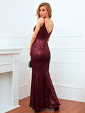 Women Evening Gown Sexy Retro Sequined Suspender Dress