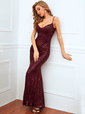 Women Evening Gown Sexy Retro Sequined Suspender Dress