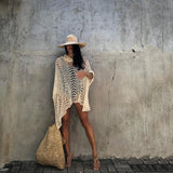 Women Knit Beach Cover Blouse Women Knitted Hollow-out Short Beach Sun Protection Shirt