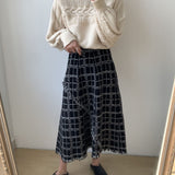 Women Knitted Skirt Tassel Dress Knitted Dress Skirt Vintage Plaid Long Dress