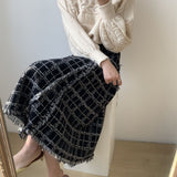 Women Knitted Skirt Tassel Dress Knitted Dress Skirt Vintage Plaid Long Dress