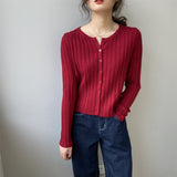 Women Cardigan Sweater Fall V-neck Cardigan Casual Sweater Slim Top 8t8111