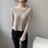 Women Cardigan Sweater Fall V-neck Cardigan Casual Sweater Slim Top 8t8111