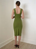 Robe Bridgerton Square Collar Knitted Sheath Slim Fit Slit Dress