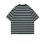 Hip-hop t-shirts: american retro vibe trendy striped short-sleeve men's high street hip-hop casual loose-fit tee