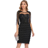 Women's Evening Gown Sexy Tassel Stitching Sequins Dress Dress