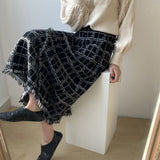 Women Knitted Skirt Tassel Dress Knitted Dress Skirt Vintage Plaid Long Dress