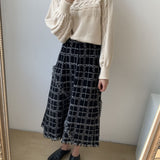 Women Knitted Skirt Tassel Dress Knitted Dress Skirt Vintage Plaid Long Dress