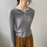 Women Cardigan Sweater Fall V-neck Cardigan Casual Sweater Slim Top 8t8111