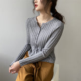 Women Cardigan Sweater Fall V-neck Cardigan Casual Sweater Slim Top 8t8111