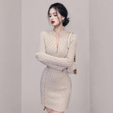 Women Maxi Dress Spring and Autumn Zipper Long Sleeve Slim Fit Hip Knitwear Dress