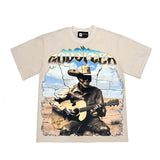 Hip-hop t shirts american retro skull guitar other printing washed old retro rock loose short-sleeved t-shirt tee