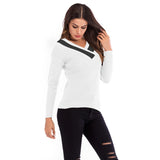 Women Knitted Sweater Casual Top Autumn Crew Neck Long Sleeve Color Matching Sweater