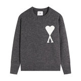 Ami araunriflong sleeveslove jacquard topspullover woolen sweater round neck knitting shirtfall and wintercouple