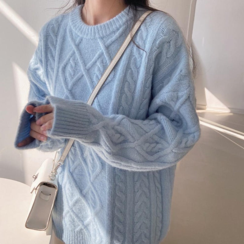 Women Knitted Pullover Autumn and Winter Loose round Neck Sweater Top