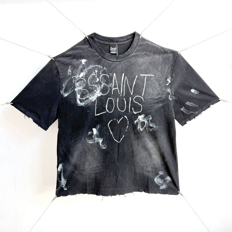 saint m t shirts s.m street style hand-painted graffiti crew neck pullover short sleeve t-shirt