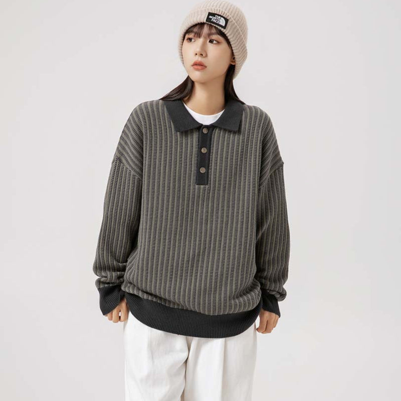 Unisex Sweater Fall Color-Blocking Gradient Striped Sweater