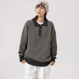 Unisex Sweater Fall Color-Blocking Gradient Striped Sweater