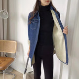 Women Jacket Autumn Winter Retro Denim Shirt Women Loose and Warm Coat