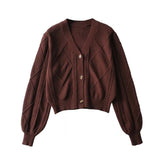 Women Sweater Knitwear Spring Retro Twist V-neck Single Breasted Knitted Cardigan