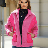 Women Trench Coat Autumn and Winter Long Sleeve Cardigan Zipper Plush Stitching Women's Coat