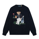 Pure cotton heavy industry cartoon bearembroider rolled collar sweater round neck topsknitting woolen clothes couple fall and winter