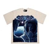 Hip-hop t shirts american alien printingloose washed retro distressed high street casualtrendy short-sleeved t-shirt