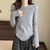 Women Knitwear Autumn and Winter Tassel round Neck Sweater Slim Top
