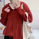Women Knitwear Spring and Autumn Hooded Sweater Loose Knitted Cardigan