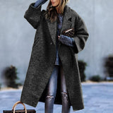 Women Trench Coat Autumn Long Sleeve Turn-down Collar Coat Printed Woolen plus Size Trench Coat