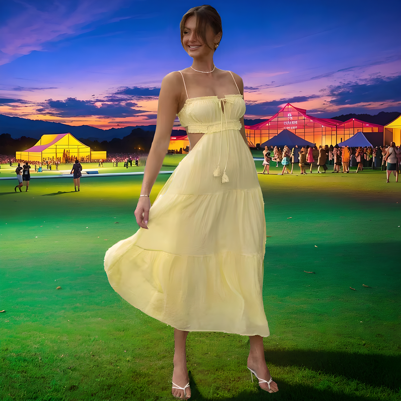 Coachella Dress Women's V-Neck Sleeveless Splicing Long Dress