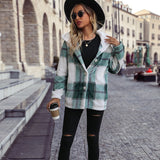 Women Trench Coat Fall Winter Hooded Long Sleeve Plaid Mid-Length Loose Gold Mink Velvet Coat