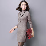 Women Maxi Dress Autumn and Winter Turtleneck Long Sleeve Long Knitted Dress