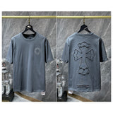 Ch hip-hop t shirts ch spring and summer heavy industry embroidercut out cross short sleeve round neck t-shirt high street
