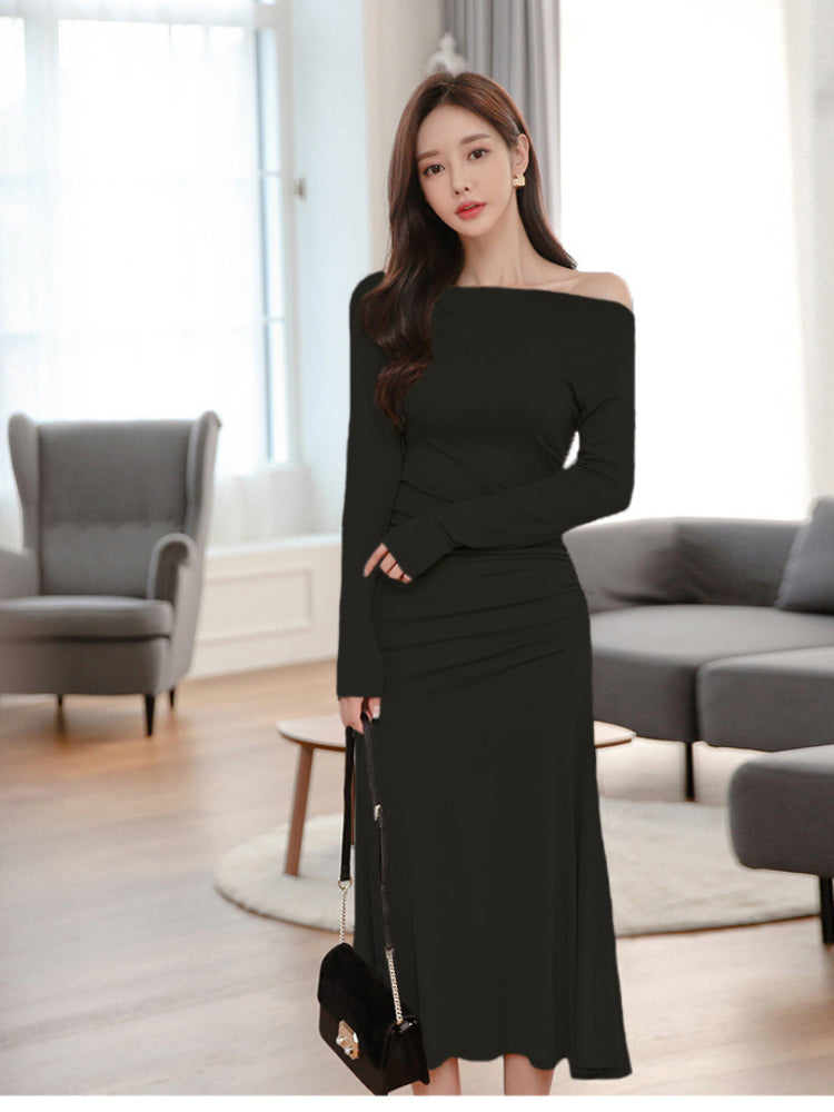 Women Maxi Dress Autumn Slim Fit Sheath Long Sleeve Dress