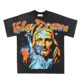 Hip-hop t-shirts: american streetwear, washed & distressed vintage style, statue of liberty west coast rap short sleeve tee