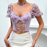 Women Party Tops Halter Perspective Butterfly Embroidered Suspender Mesh Vest