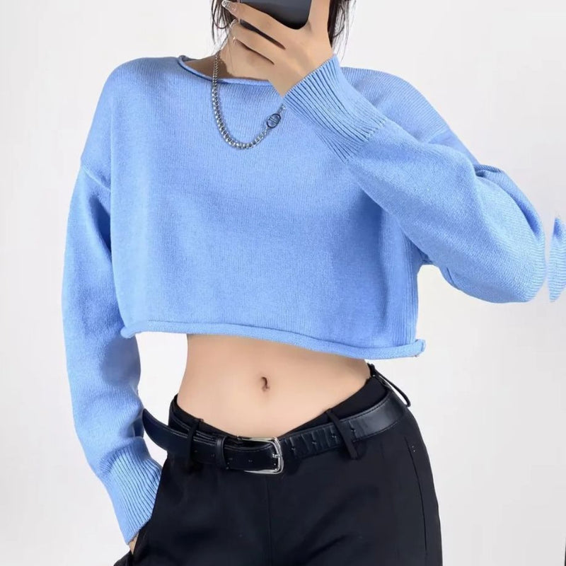 Women Sweater Knitwear Cropped Midriff-Baring Hoodie Knitwear Sweater