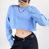 Women Sweater Knitwear Cropped Midriff-Baring Hoodie Knitwear Sweater