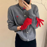 Women Knitted Cardigan Spring Cardigan Coat round Neck Love Embroidered Knitwear Top