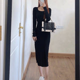 Women Dresses Sexy Long Sleeve Big U-Neck Dress