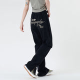 Women Sweatpants Casual Straight-Leg Casual Pants Letter Embroidery Side Zipper Men's and Women's Trousers