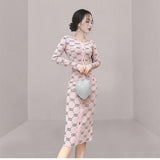 Women Maxi Dress Autumn and Winter Long Sleeve Slim Fit Hip Knitwear Dress
