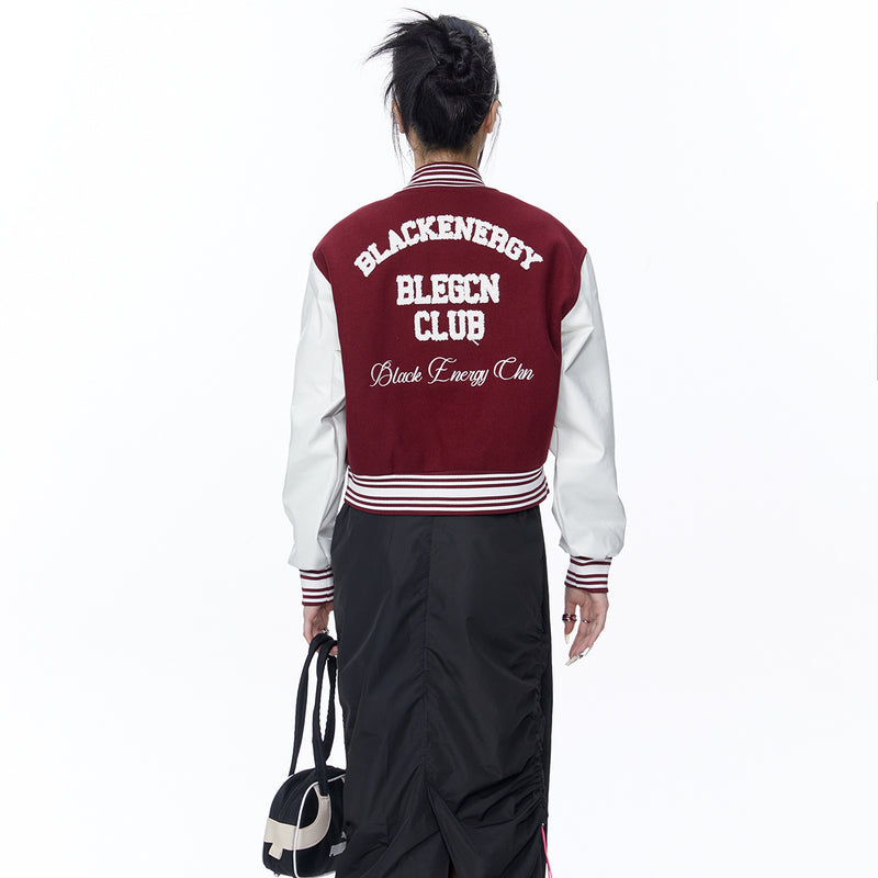 Unisex Jacket Autumn Leather Sleeve Brushed Baseball Uniform