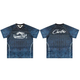 American badge number retro rugby jersey color block mesh breathable v neck short sleeve trendy t