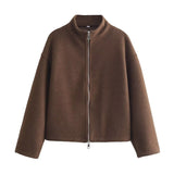 Women Tops Spring Double Zip Jacket Jacket Stand-Up Collar Top