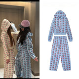Ashley williamsoutweartopsheart printed zipper hoodie casual sweatpants i love mesuit
